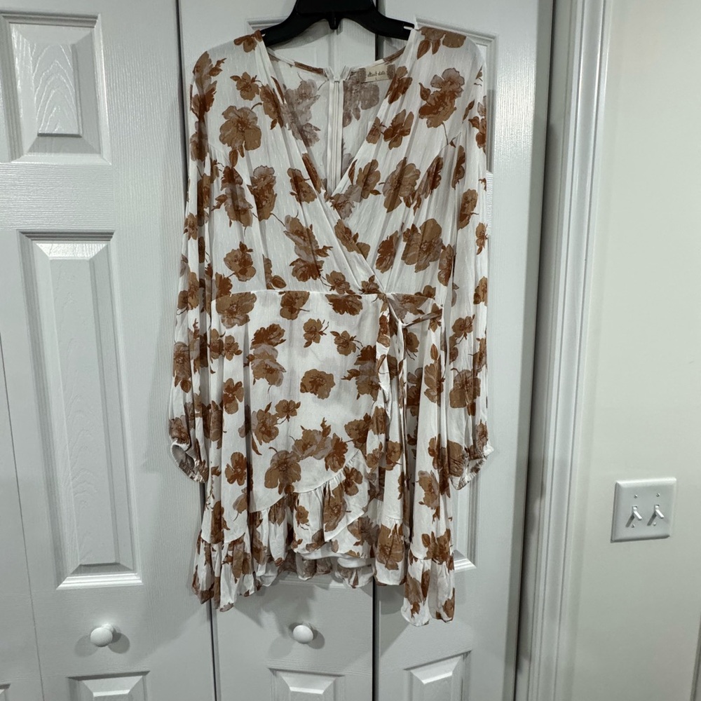 Altar'd State Floral Wrap Dress in Cream and Brown